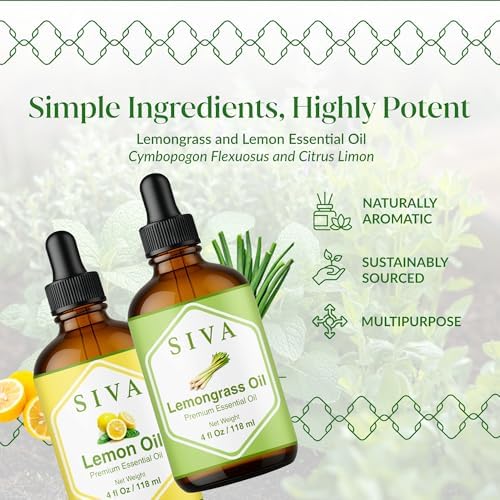 Siva Lemongrass and Lemon Essential Oil 4oz Bundle Super Saver Combo – Premium Grade Value Set for Aromatherapy, Skincare and Haircare