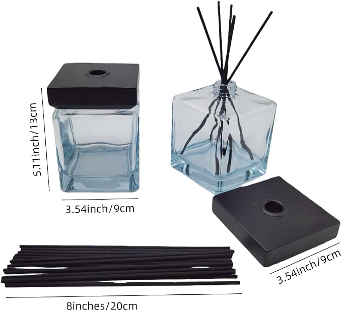 2Pcs 500ml Empty Reed Diffuser Bottle and 20 pcs Black Reed Diffuser Sticks Refill Set for Bathroom Hotel Home Decoration (Light Blue, 500ml)