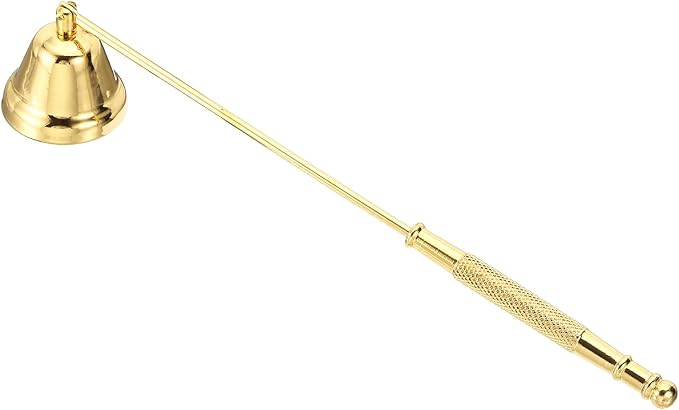 uxcell Candle Snuffer, Candle Extinguish with Long Handle, Wick Flame Snuffer Extinguish Accessory Bell-Shaped for Putting Out Flame Home Decor Gifts, Gold