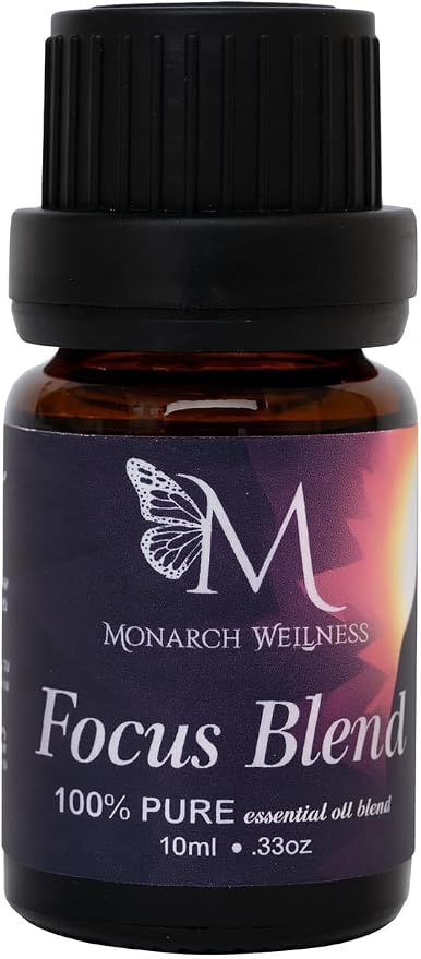 Monarch Wellness Focus Essential Oil Blend for Concentration & Clarity – Rosemary, Orange, Grapefruit, Spearmint, Clove, Bay Laurel & Fir Needle – Aromatherapy for Teachers & Classrooms (10ml)
