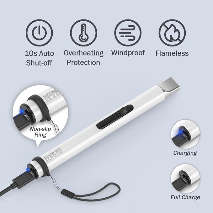 Candle Lighter, Electric Rechargeable USB Lighter, Arc Windproof Flameless Plasma Long Stick, No Butane Fluid, Perfect for Candle BBQ Camping Kitchen Stove, Black and White