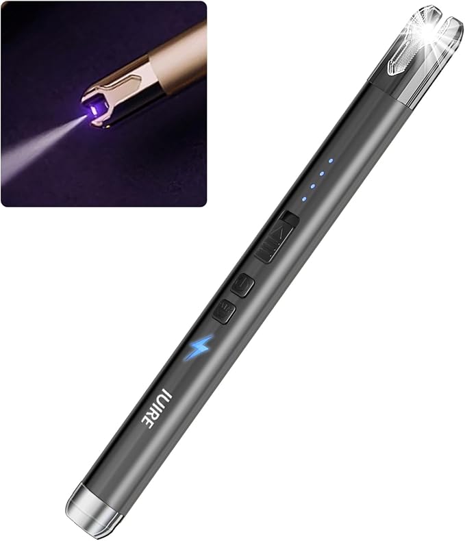 Electric Candle Lighter with Flashlight USB C Rechargeable Arc Lighters for Candles Windproof Plasma for Camping BBQ Stove Home Emergency with Safety Switch & LED Battery Display