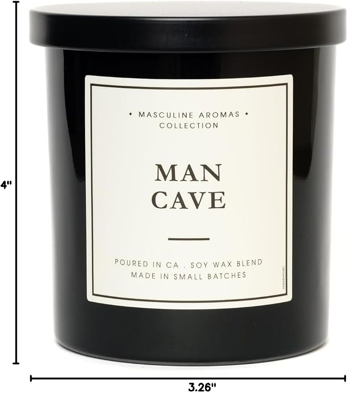 LEOBEN CO – Man Cave Scented Mens Candle – 9oz, Masculine Collection Design – 50 hr Burn Time – Poured in California Using Vegan Soy Wax and Essential Oils – Made in Small Batches