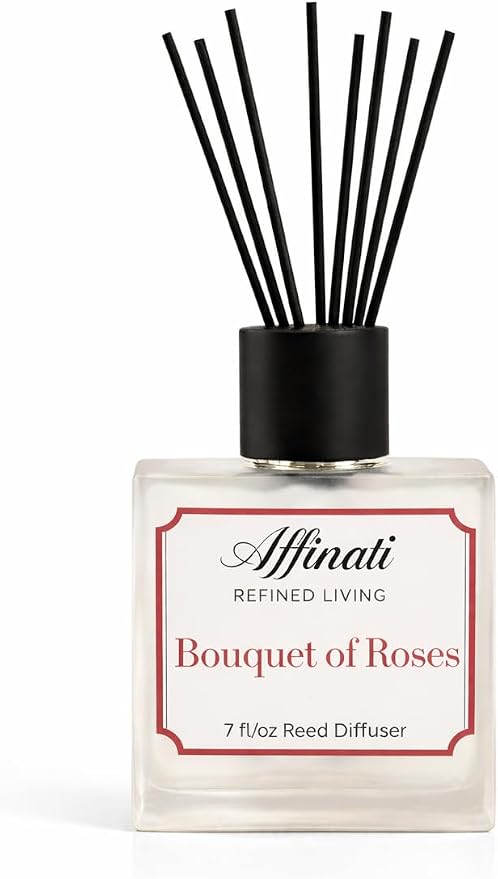 Affinati Bouquet of Roses Reed Diffuser – 7.0 fl oz Home Fragrance Diffuser with 8 Reeds – Long Lasting Flame Free Room Fragrance for Bedroom, Bathroom, Office & Living Room