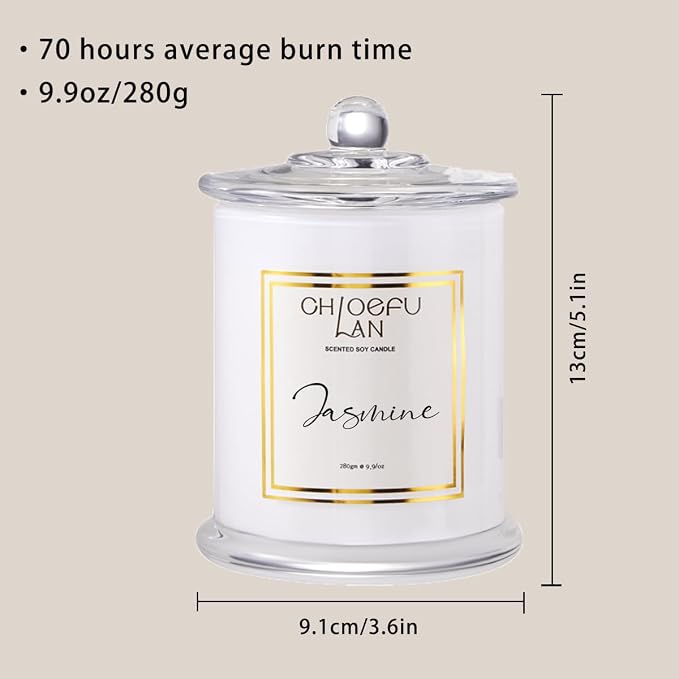 Jasmine Candle, Mothers Day Gifts Candles for Women, Scented Candles for Home Decor, Luxury White Natural Soy Candle, Wedding, Bachelorette & Bridal Shower Gift for Bride, 70 Hours 10 oz