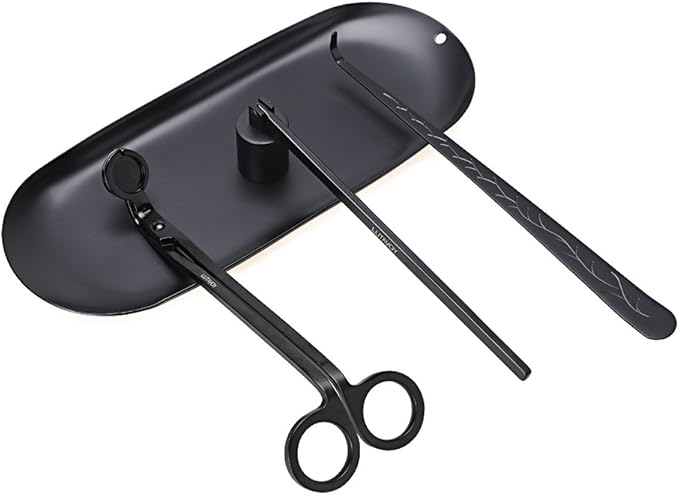 Candle Accessory Set Candle Wick Trimmer Candle Wick Dipper Candle Snuffer Storage Tray 4 Packs Candle Care Kit Gift for Candle Lovers(Black - CAB3)