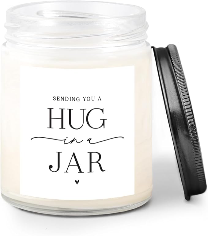 ThreeKin Warm Hug in a Jar Scented Candles for Home, Relaxing Aromatherapy Gifts for Women with Lavender Essential Oils, Natural Soy Wax Blend, Long 65-Hour Burn, Friendship Gifts, 9 Oz