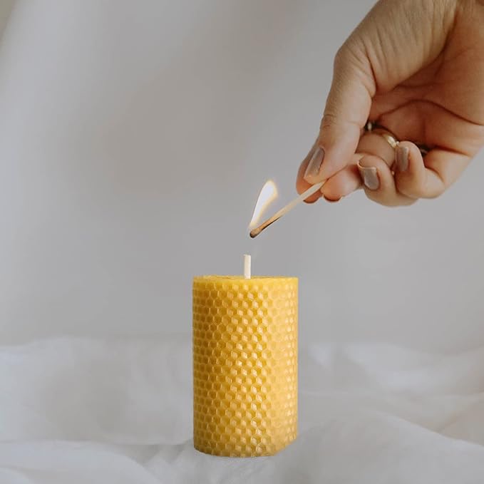 DEYBBY Beeswax Honeycomb Rolled Pillar Candles Set of 6 - Handmade Pure Organic Bees Wax Candles for Home Study Decor Housewarming Gift (2×3.3 in)