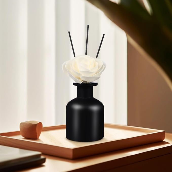 2pcs Camellia Flower Diffuser Sticks Natural Material Aromatherapy Reed Wood Flowers Fragrance Refills with Cotton Wick for Home and Office Decor
