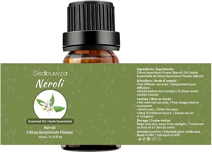 Sedbuwza Neroli Essential Oil, Pure Organic Neroli Fragrance Oil for Diffuser, Humidifier, Soap, Candle, Perfume
