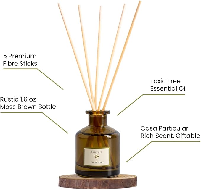 PRISTINE Casa Particular/Inspired by Wyndham Reed Diffuser for Home | Rich Blend of Tobacco Leaves, Sweetness of Guava Reed Diffuser Set, Oil & Reed Diffuser Sticks | Home & Office Decor