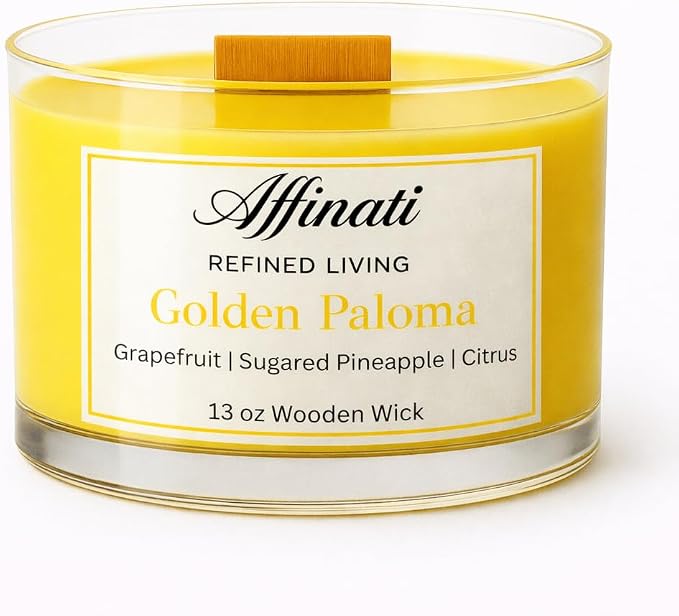 Affinati Golden Paloma Wooden Wick Candle – Luxury Wooden Bowl, 13 oz