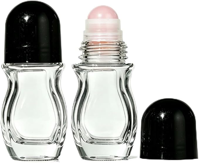 2 Pcs 50ml Glass Roll On Bottles with Jade Roller Balls Leak-Resistant Design for Essential Oils, Perfume & DIY Deodorant Refillable, Includes Funnel & Opener ( Oval) (50ML Pink transparent bottle)