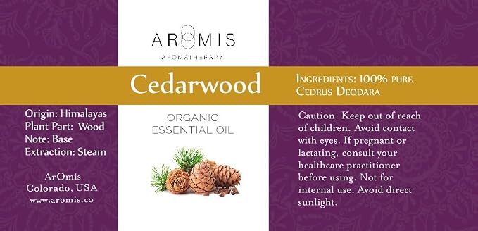 ArOmis Organic Cedarwood Essential Oil - 100% Pure Therapeutic Grade - Undiluted, Premium Oil - 150 Micron Filtered, Perfect for Aromatherapy Diffusers (10ml / .34 fl oz)