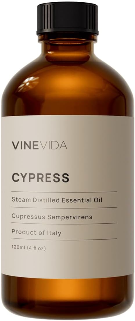 VINEVIDA Cypress Essential Oil 4 oz - Undiluted Candle Scent DIY Scents for Candlemaking Bulk Soap Making Safe Skin, 7.18 Ounces, 120.0 milliliters, 4.0 Fl Oz, 1