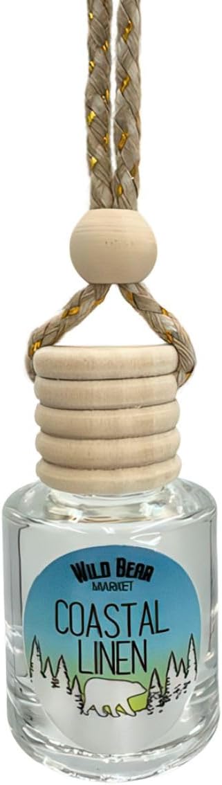 Car Freshener – Long Lasting Natural Fragrance Oil, Glass Bottle Diffuser, Toxin-Free, Made in USA – Coastal Linen