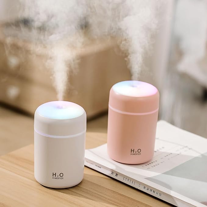 Portable Mini Humidifier, 300ml with Colorful LED Night Light, USB Personal Desktop Humidifier for Car Office Home Travel, Auto Shut-Off, 2 Mist Modes, Super Quiet