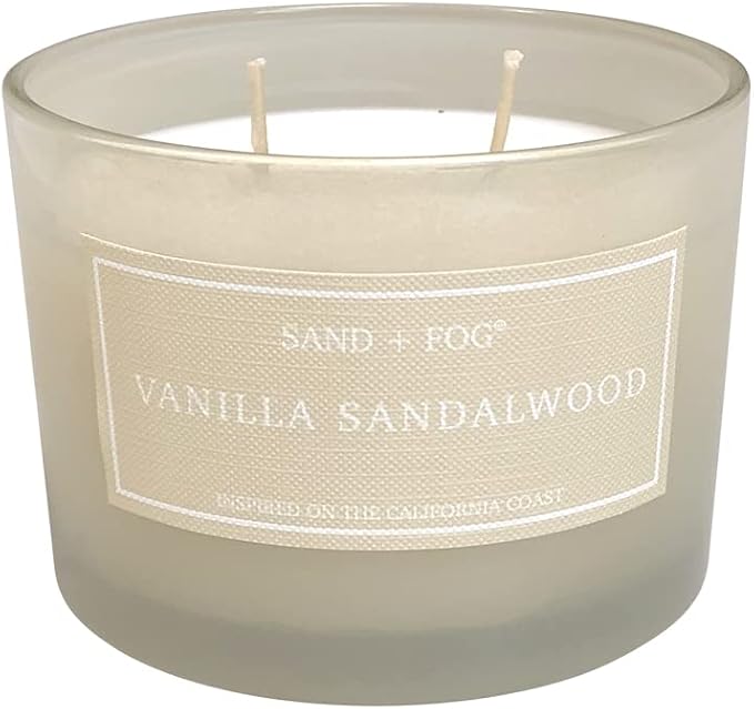 Sand + Fog Scented Candle - Vanilla Sandalwood – Additional Scents and Sizes – 100% Cotton Lead-Free Wick - Luxury Air Freshening Jar Candles - Perfect Home Decor – 12oz