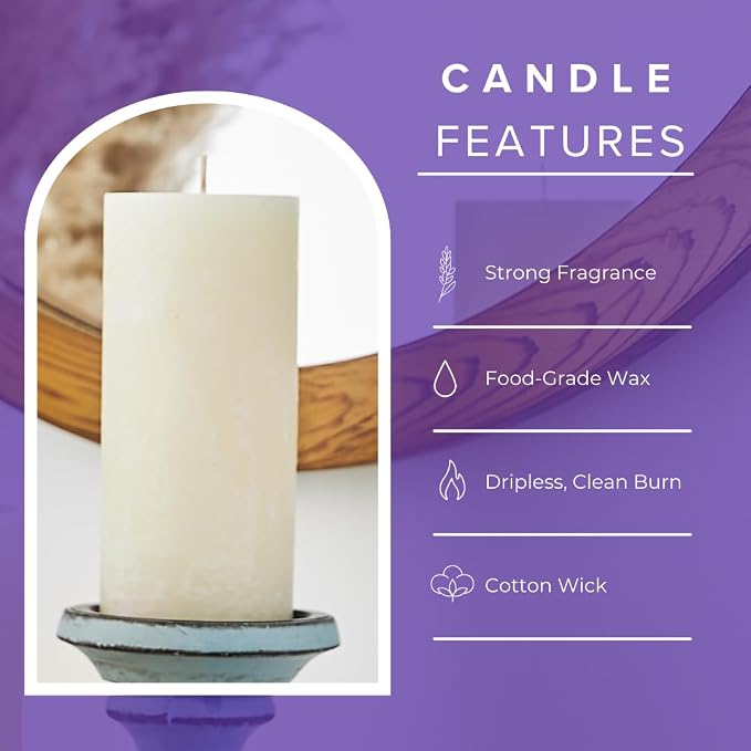 Simply Soson Lavender Scented Candle - 1 Piece 3x6 Ivory Pillar - Aromatherapy Gift for Home and Women
