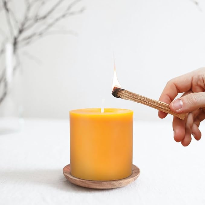 DEYBBY 3x3 inch Natural Beeswax Pillar Candle for Women, Smokeless Dripless Pure Organic Beeswax Candle with Natural Scent for Blackout Home Decoration Bath Relaxation（Yellow）