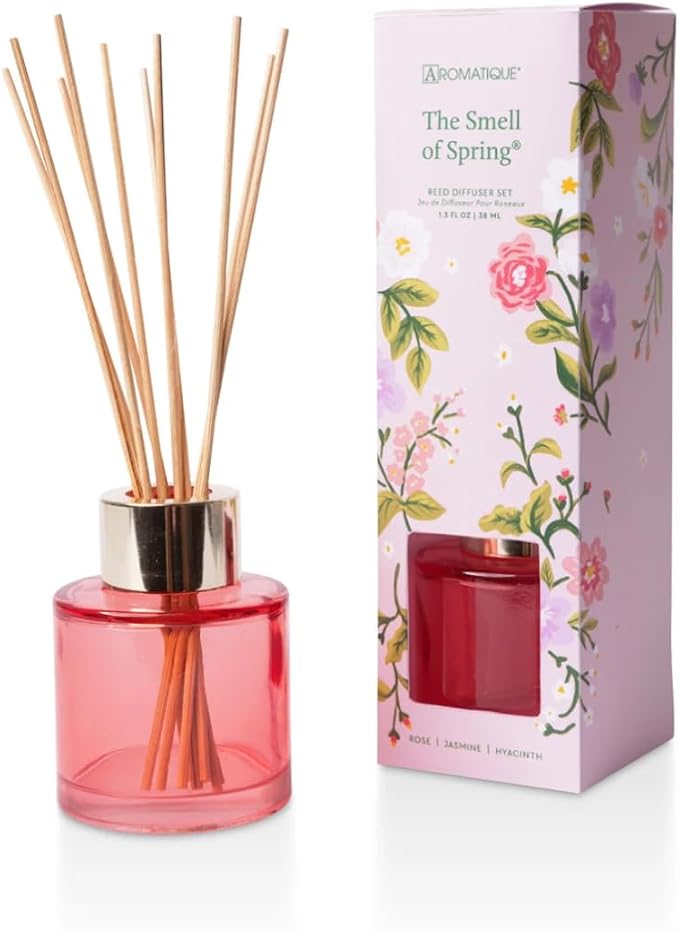 Aromatique, Reed Diffuser Set, Reusable, Refillable Glass Vessel Includes 8 Reed Sticks, Flame Free, Luxury Home Decor Fragance, Boxed for Gifting, (Mini, Smell of Spring)