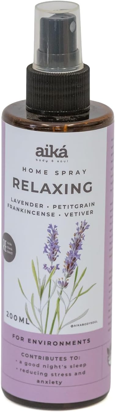 Aika Relaxing Body Care Set – Aroma Diffuser 200ml + Home Spray 200ml – Lavender, Vetiver, Frankincense & Petitgrain Essential Oils – Calming, Stress Relief, Sleep Support, Skin Hydration