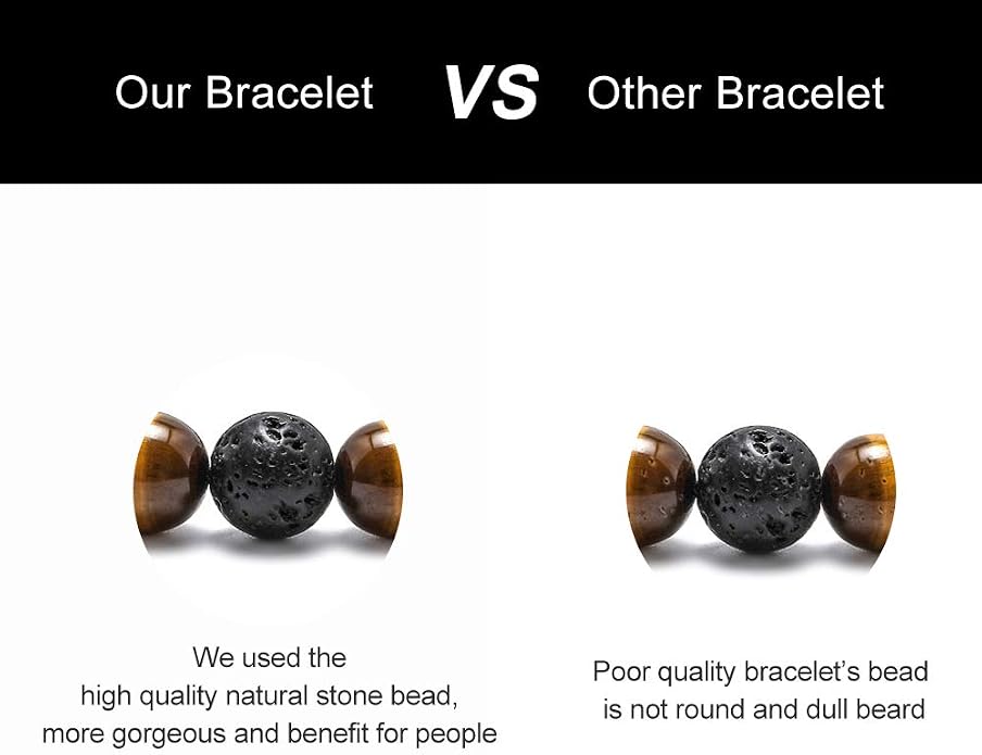 M MOOHAM Mens Bracelet - Beaded Natural Stone 8mm Tiger Eye Matte Agate Lava Rock Bracelets for Men Teen Boys Grandpa Dad Birthday Gifts Jewelry