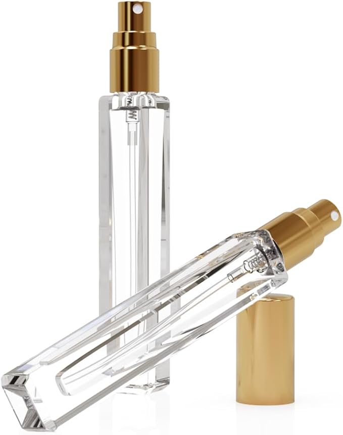 5PCS Cologne Atomizer Empty, 10ML Mini Perfume Bottles Refillable With Dispenser Tools, Pocket Spray Bottle for Travel and Sample Container (Transparent+Golden Cap)