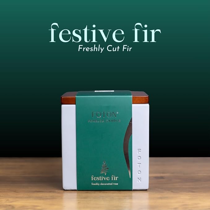 Foton Pearled Candle Multipack Le Cube Concrete Vase Set (2 x 16 Oz) - Festive Fir Scented - Refillable Jar Scented Candle Sand with 15 Wicks Each - Natural Non-Toxic Decorative Candles for Home