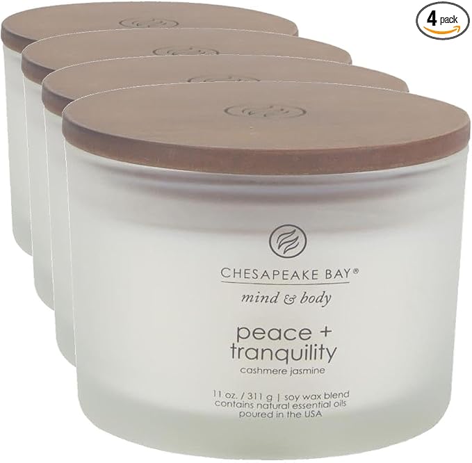 Chesapeake Bay Candle Scented Candle Peace + Tranquility (Cashmere Jasmine) 3-Wick Coffee Table Jar,(Pack of 4)