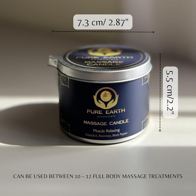 Muscle Relaxing Massage Oil Candle - Scented Massage Oil Candles for Relaxation and Home Spa (160 Grams or 6 oz.) - with Grapefruit, Rosemary, Black Pepper - by PURE EARTH essentials