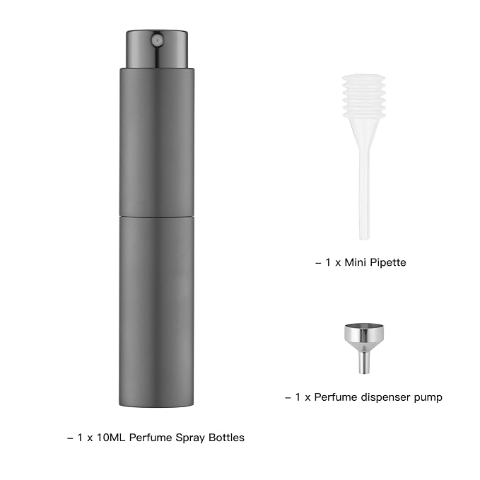 Tekson 10ml Travel Perfume Atomizer Refillable, Mini Cologne Spray Bottle Empty, Small Coffee Spray Bottle (Grey)