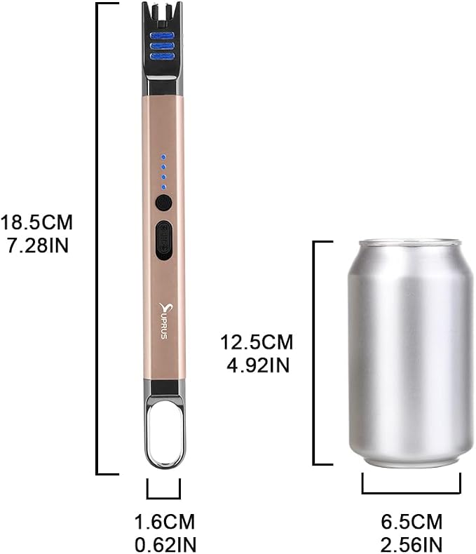 SUPRUS Candle Electric Arc Lighter Windproof Flameless USB Rechargeable Lighter with LED Light for Candle Camping BBQ Cooking (Champagne Gold&Champagne Gold)