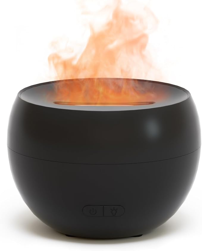 SALKING Flame Diffuser for Essential Oils, Fire Aromatherapy Essential Oil Diffuser, 150ml Ultrasonic Cool Mist Humidifier with Auto-Off Function, Small Diffuser for Home,Office,Bedroom,Gift (Black)
