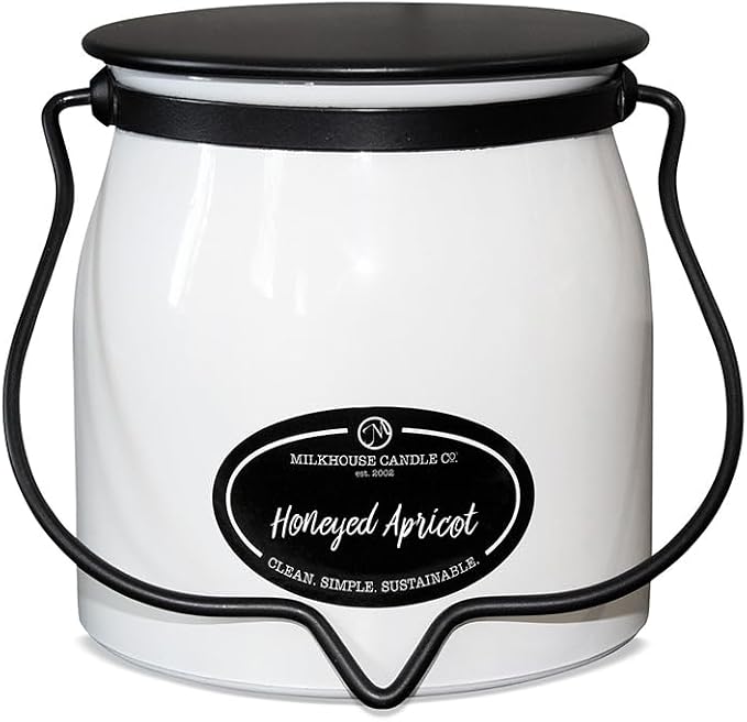 Milkhouse Candle Company Honeyed Apricot Soy Candle - Apricot | Honey | Tonka Bean Scented - 16 oz Butter Jar with Lid, 65+ Hour Burn Time, Made in the USA