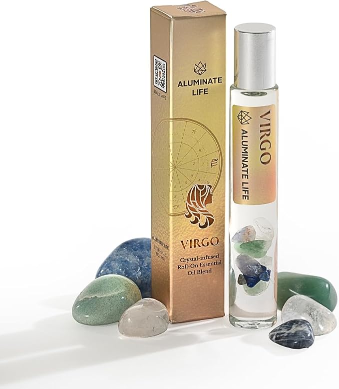 Virgo Zodiac Crystal-Infused Essential Oil Rollerball, Aromatherapy Blend - Balance & Clarity, Premium Astrology Sign Birthday Gift, Natural Therapeutic Roller, 10 mL