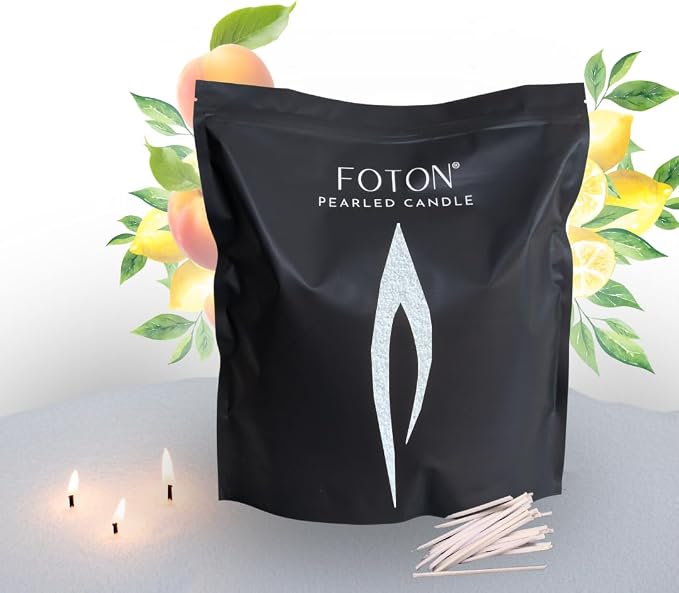 Foton Pearled Candle Grande Bag 64oz - Sassy Citrus Scented Non Toxic Luxury Long Lasting Powder Candles - Refillable Candle Sand with 100 Wicks for Candle Making