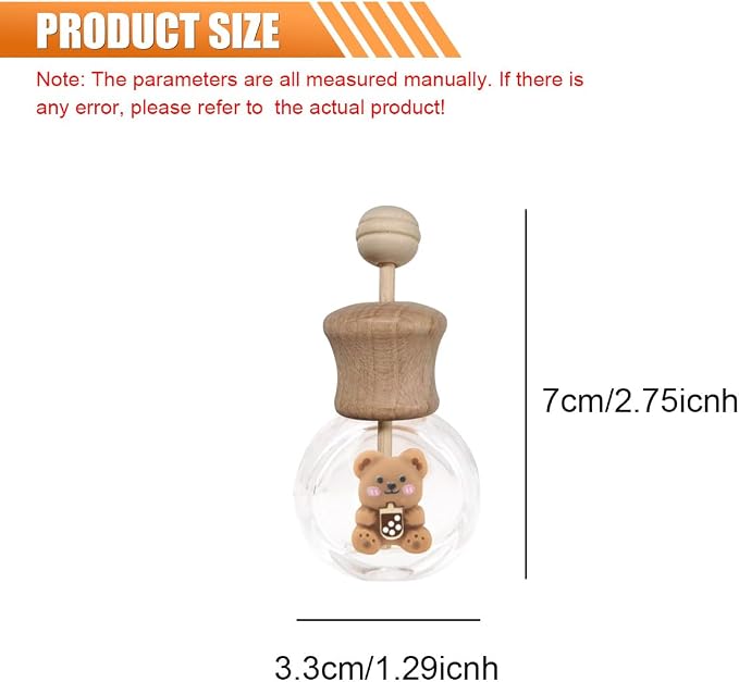2PCS Car Diffuser Bottle with Vent Clip, Refillable Empty Glass Bottles for Essential Oil, Cute Bear Car Air Outlet Trim Clips, Auto Interior Decoration Accessory for Cars Bedroom Office (Bear)