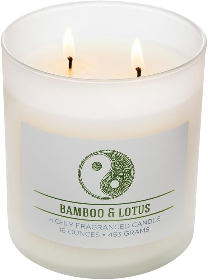 Carolina Bamboo Lotus Scented Candle, 16 oz Wellness Relaxing Aromatherapy Candle, 2 Wick White Jar Soy Blend Wax, Candles for Home, 60H Burn - Made in The USA