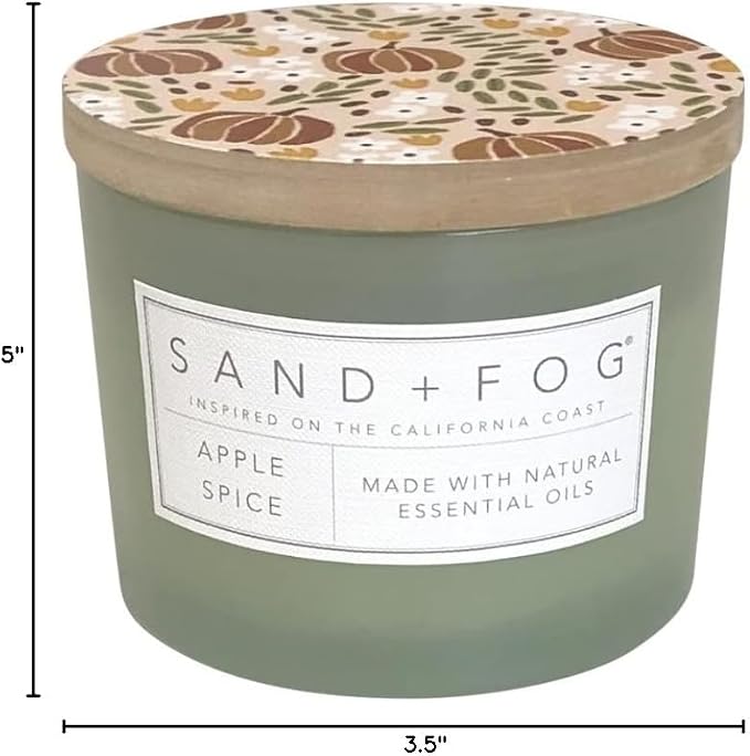 Sand + Fog Scented Candle - Apple Spice – Additional Scents and Sizes – 100% Cotton Lead-Free Wick - Luxury Air Freshening Jar Candles - Perfect Home Decor – 12oz