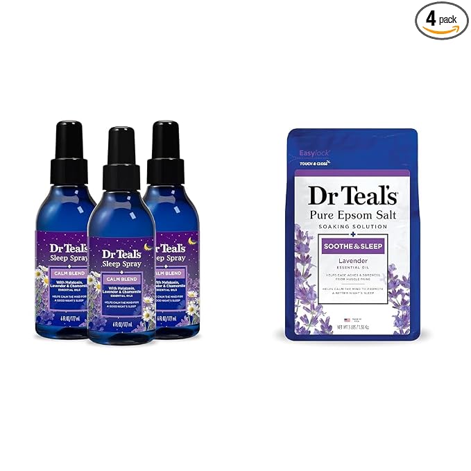 Dr Teal's Sleep Spray with Melatonin & Essential Oil Blend (Pack of 3) & Epsom Salt Soaking Solution Soothe & Sleep Lavender 3lbs