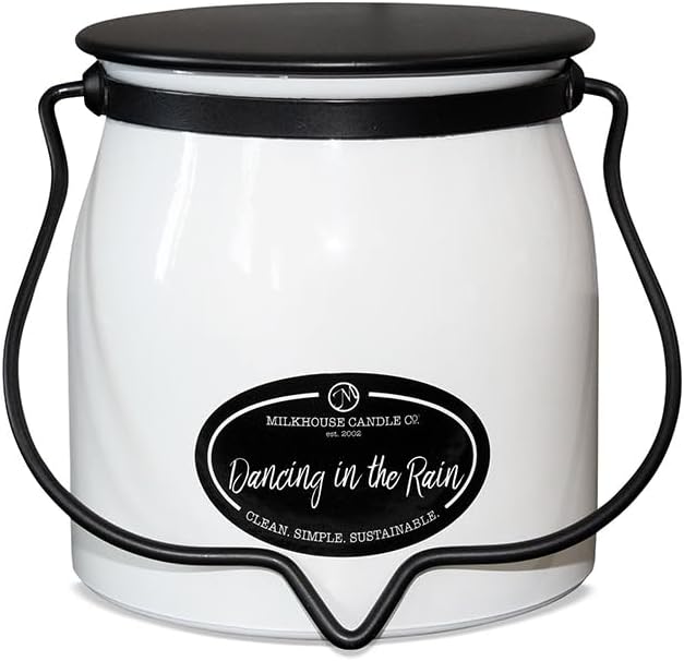 Milkhouse Candle Company Dancing in The Rain Soy Candle - Orange Blossom | Summer Orchid | Wind-Swept Grass Scented - 16 oz Butter Jar with Lid, 65+ Hour Burn Time, Made in the USA