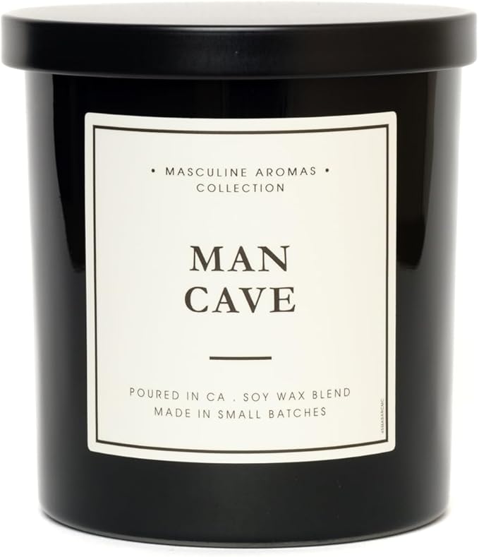 LEOBEN CO – Man Cave Scented Mens Candle – 9oz, Masculine Collection Design – 50 hr Burn Time – Poured in California Using Vegan Soy Wax and Essential Oils – Made in Small Batches