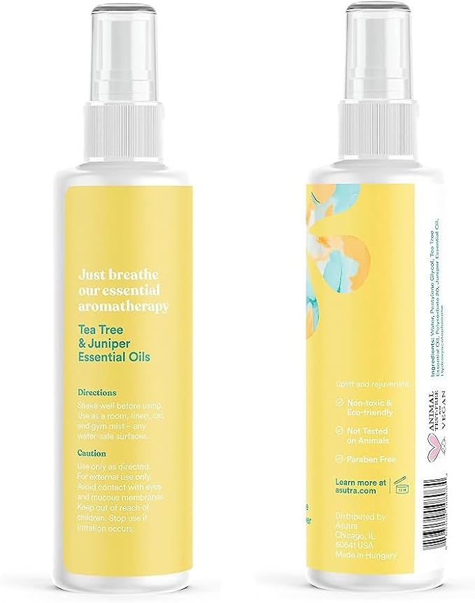 ASUTRA Multi-Use Essential Oil Aromatherapy Spray (Tea Tree & Juniper), 4 fl oz – Mist for Face, Body, Rooms & Linens – Car, Fabric, and Bathroom Freshener
