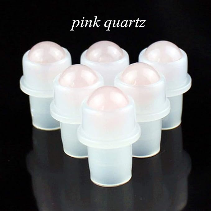 5 Pack 10ml Clear Roll On Bottles With Natural Chakra Crystal Chips for Essential Oils,Perfume Glass Roller Bottles Container Bamboo Lid,Crystal Roller,Pipette&Opener Included (Rose Quartz)