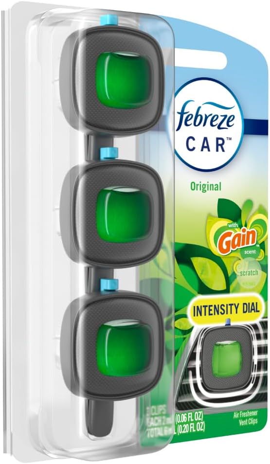 Febreze Car Air Freshener, Odor-Fighting Automotive Vent Clip, Gain Original Scent, 3 Count