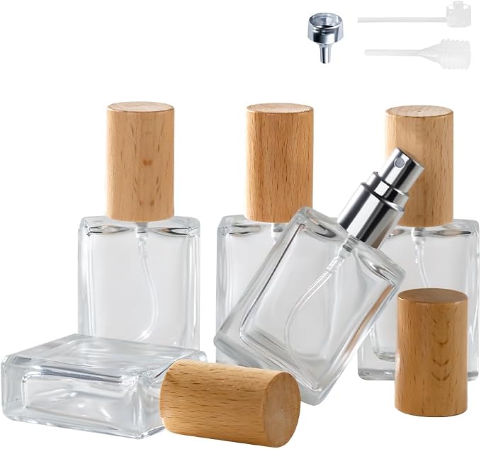 Perfume Atomizer, Glass Perfume Container,Travel Bottle Refillable, Empty Portable Leakproof Fragrance Spray Bottle (Beech 5pcs 15ml/0.5oz)