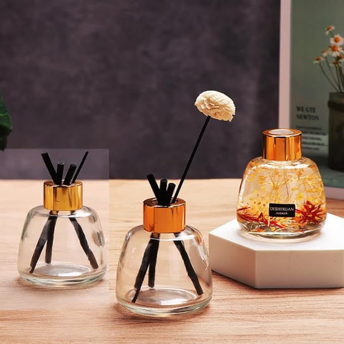 Empty Reed Diffuser Bottle and Black Reed Diffuser Sticks Refill Set for Bathroom Hotel Home Decoration (3, Transparent, 100ml)