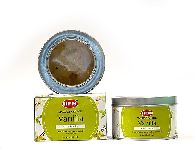 HEM Vanilla Crystal Candle – 90g (3.17 oz) | Long Burning 18-20 Hrs | Aromatherapy Candle for Meditation, Energy Cleansing & Relaxation | Natural Scented Wax – Pack of 1