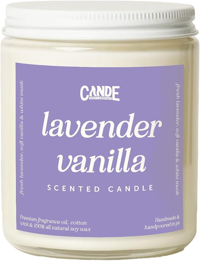 CE CRAFT Scented Soy Wax Candle for Home, Luxury Scented Soy Jar Candle, Hand Poured in The USA, Highly Scented & Long Lasting for Home, Mom, Women, Birthday Gift (Lavender Vanilla)